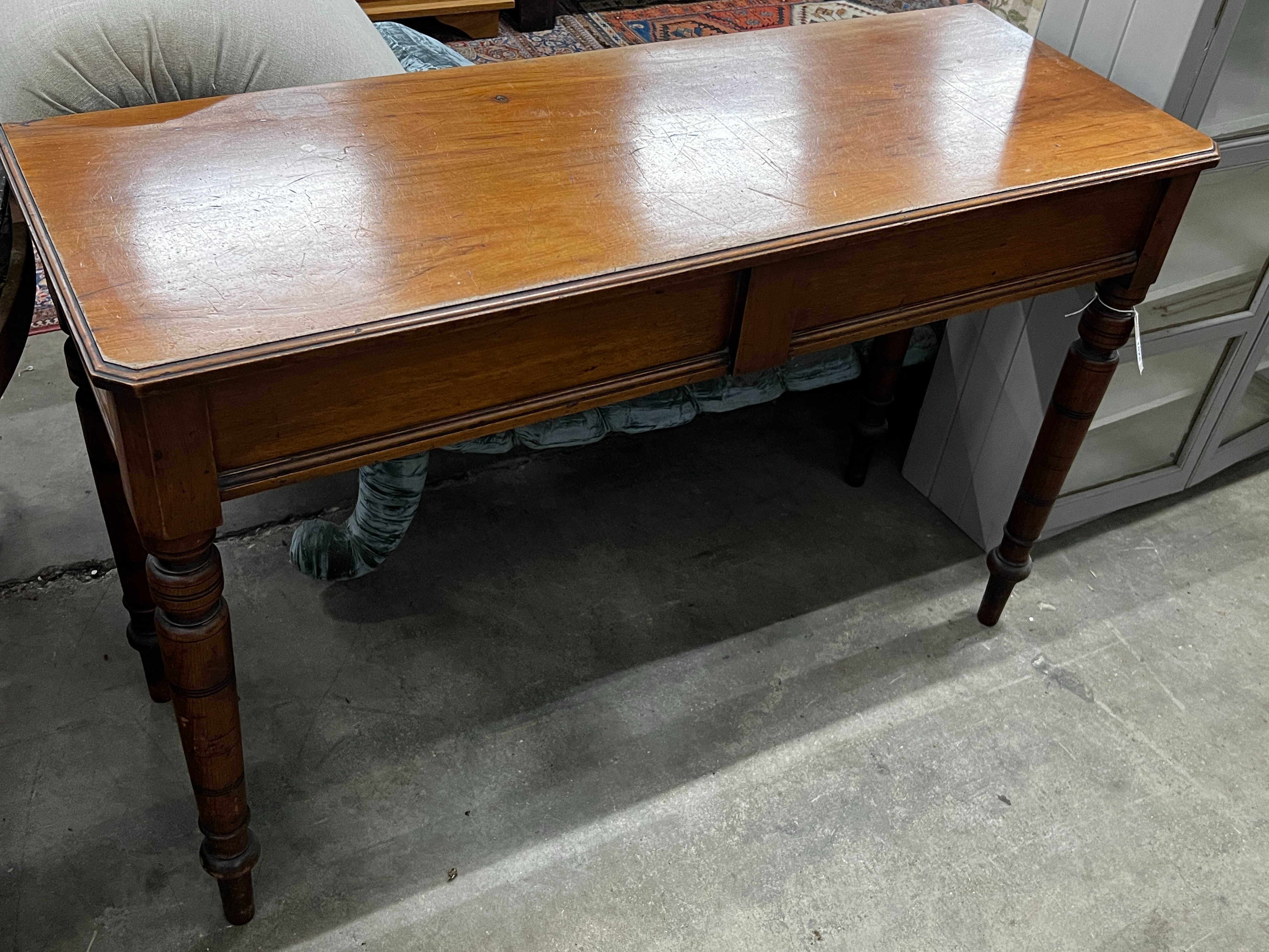 A Victorian mahogany console table, fitted end drawer, width 120cm, depth 43cm, height 77cm